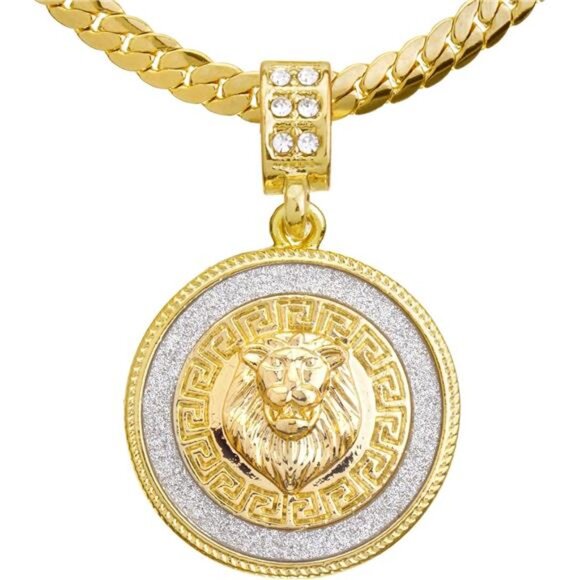 Fashion Iced CZ Lion Head Medallion Pendant 20" Miami Cuban Chain Necklace - Picture 1 of 6